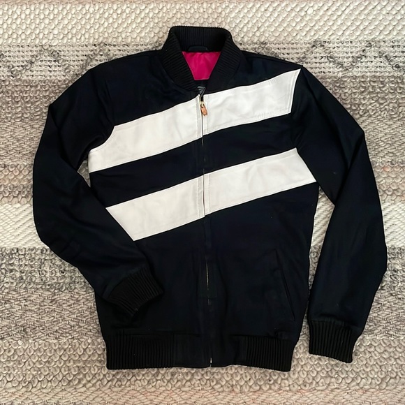 PRSVR Other - PRSVR Uptown Flight Suit Bomber Jacket w/ Cross Body Leather Stripes
